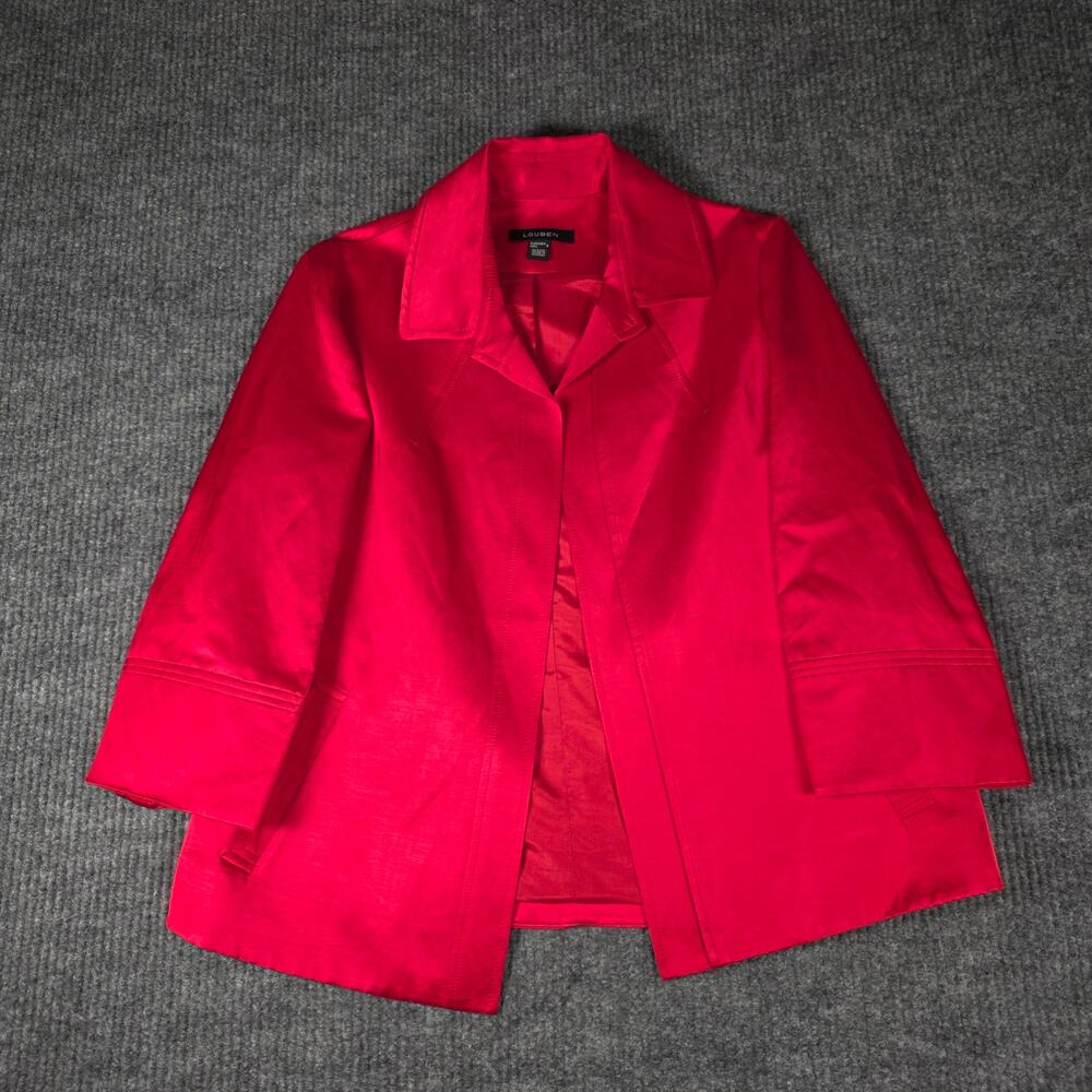 Louben Red Shantung Open Front Jacket Blazer Womens Size 8 Made in Canada
